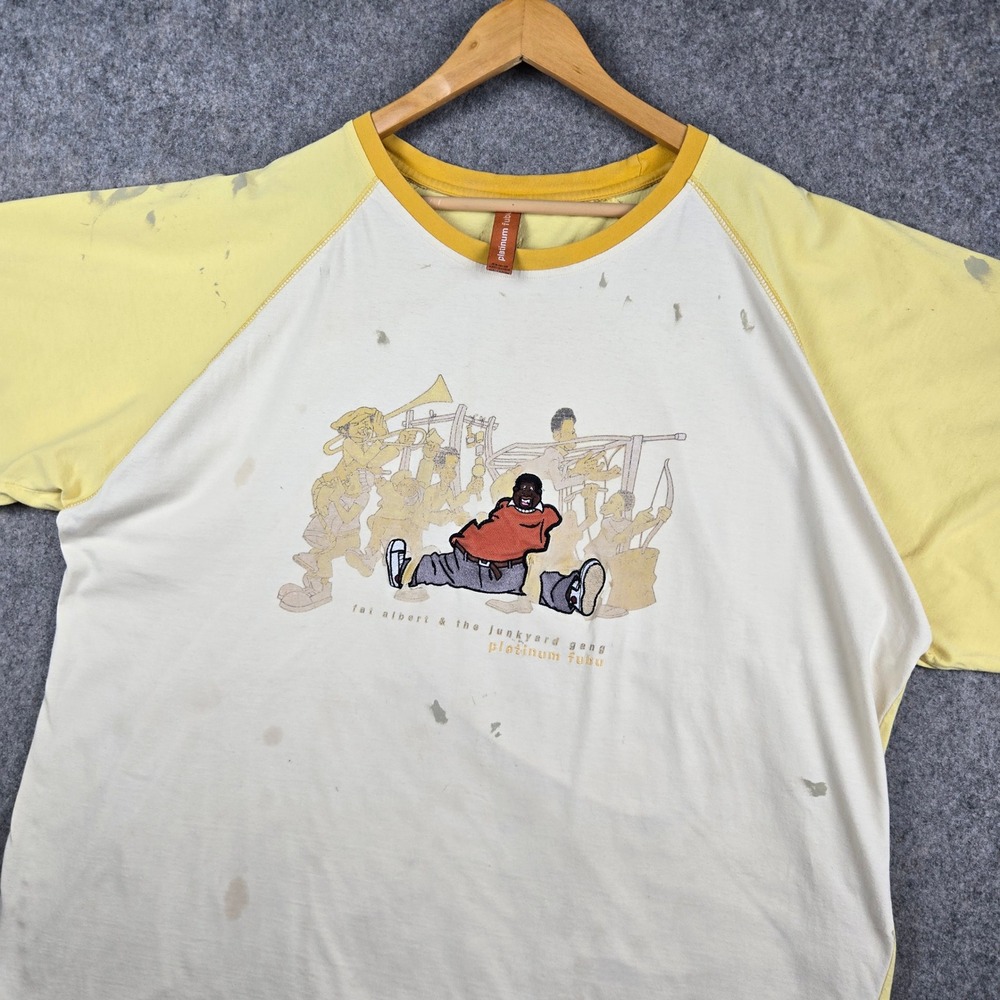 Vintage Platinum Fubu Fat Albert Junkyard Gang Shirt Mens XXL Yellow Y2K